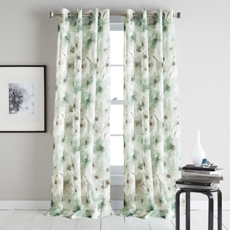 Linen Floral Sheer Grommet Curtain Panel