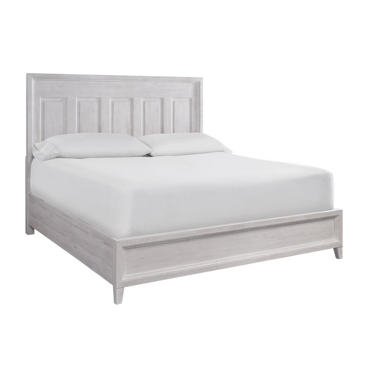 Transitional Buttermilk Oak Queen Panel Bed with Slats and Headboard