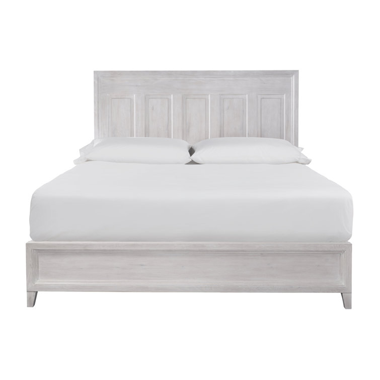 Transitional Buttermilk Oak Queen Panel Bed with Slats and Headboard