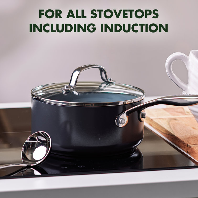 Valencia Pro Black Aluminum Nonstick 2-Quart Saucepan with Glass Lid