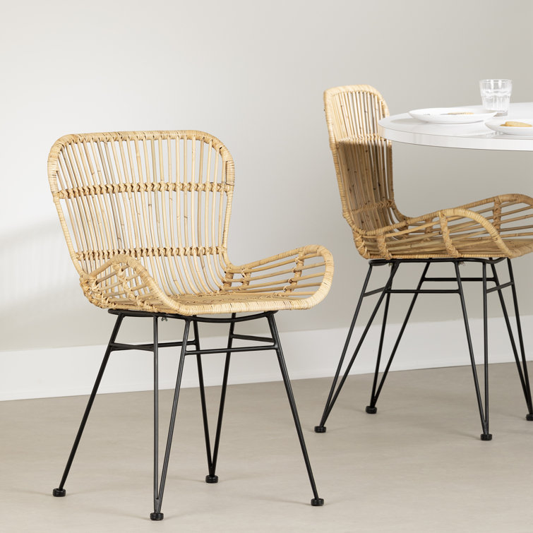 Beige Rattan and Cane Bohemian Arm Chair