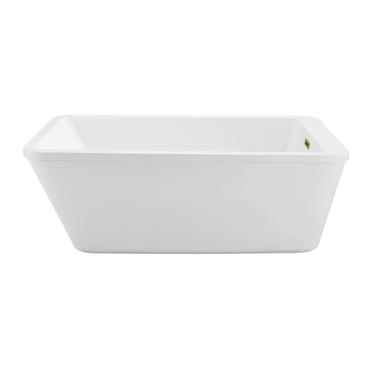 60" Glossy White Freestanding Acrylic Bathtub with Polished Gold Drain