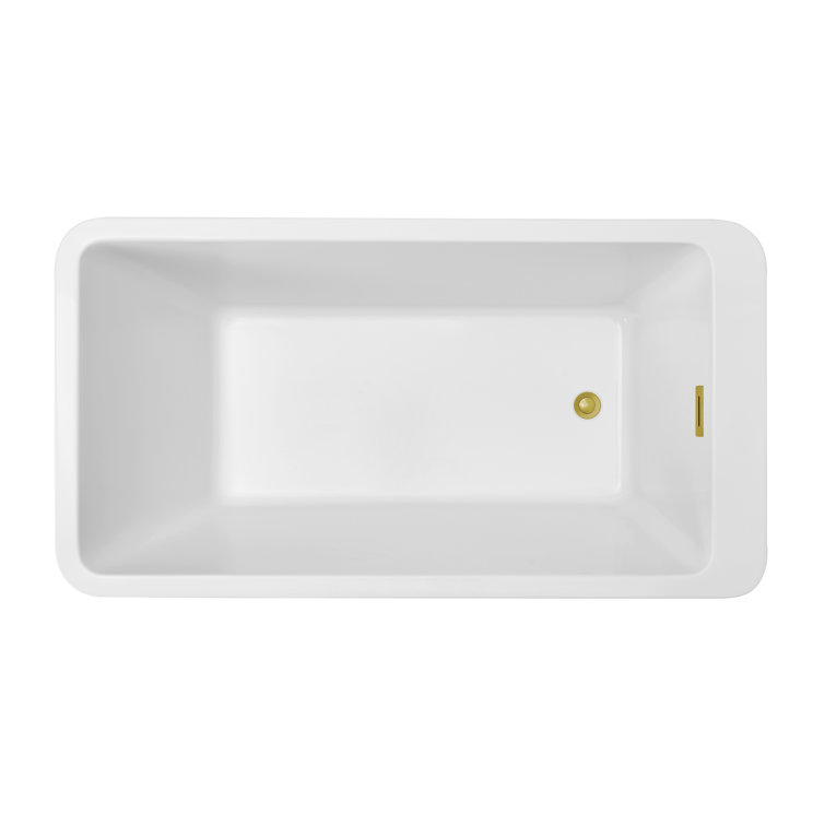 60" Glossy White Freestanding Acrylic Bathtub with Polished Gold Drain