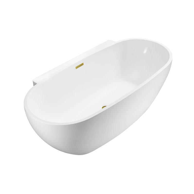 62-Inch Glossy White Acrylic Freestanding Clawfoot Bathtub with Polished Gold Drain