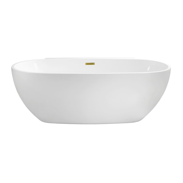 62-Inch Glossy White Acrylic Freestanding Clawfoot Bathtub with Polished Gold Drain