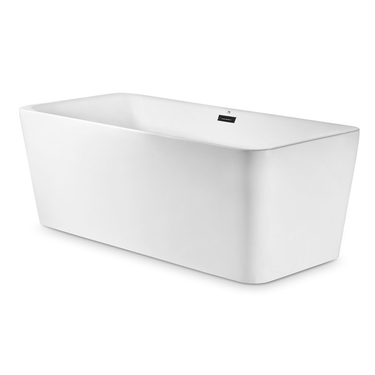 Glossy White Acrylic Freestanding Bathtub with Brushed Nickel Drain