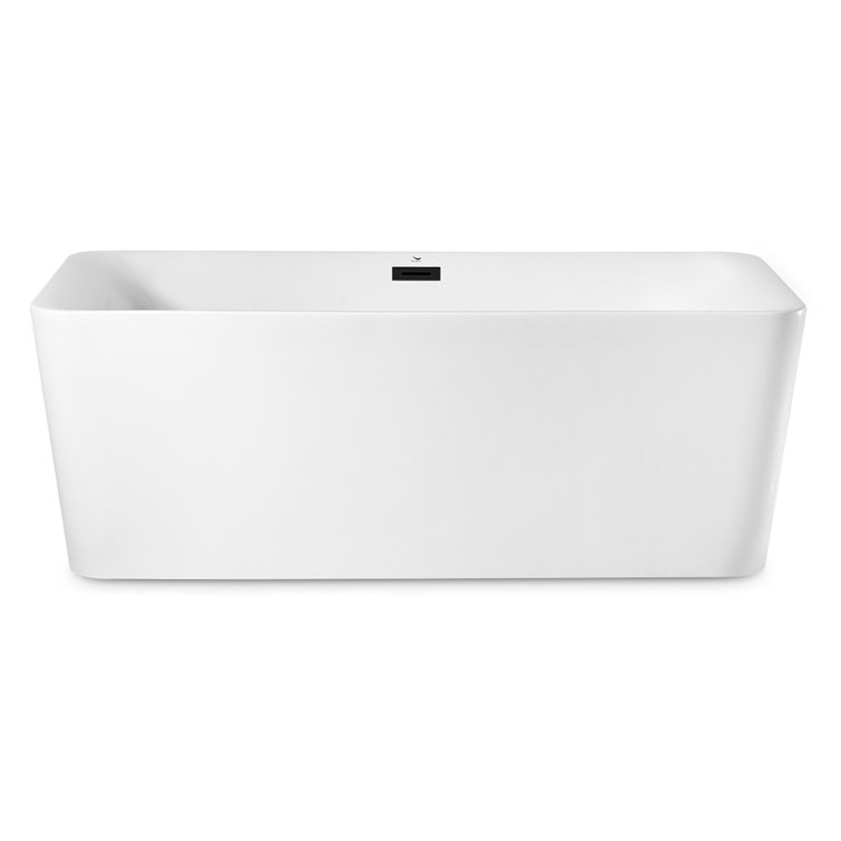 Glossy White Acrylic Freestanding Bathtub with Brushed Nickel Drain