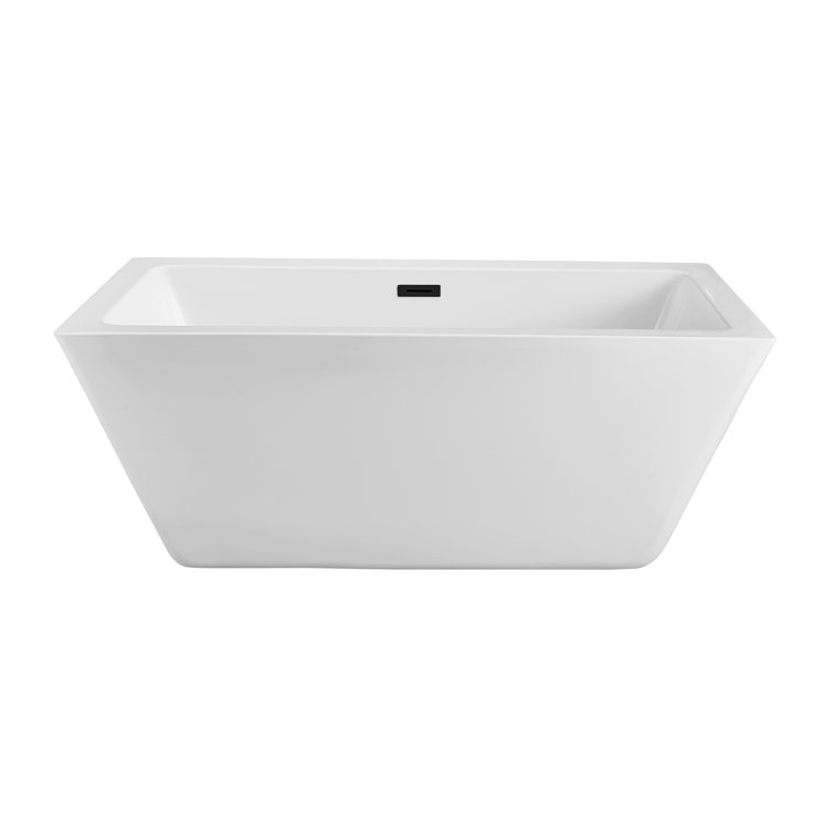 59" White Acrylic Freestanding Soaking Bathtub with Bamboo Tray