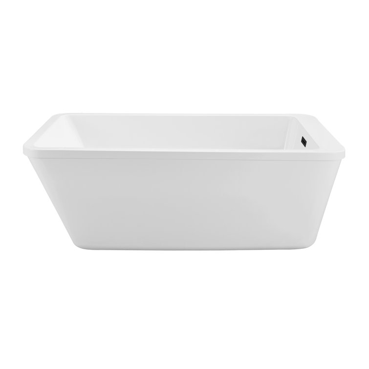 67" White Acrylic Freestanding Soaking Bathtub with Gold Hardware