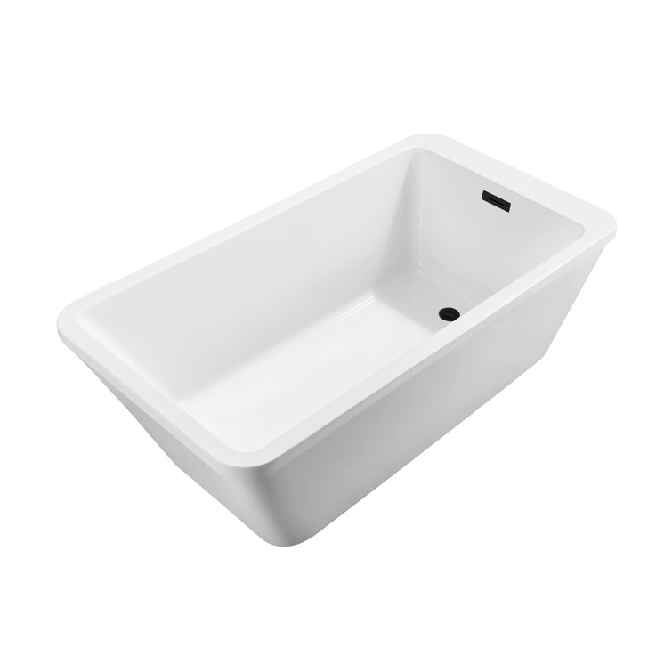 67" White Acrylic Freestanding Soaking Bathtub with Gold Hardware