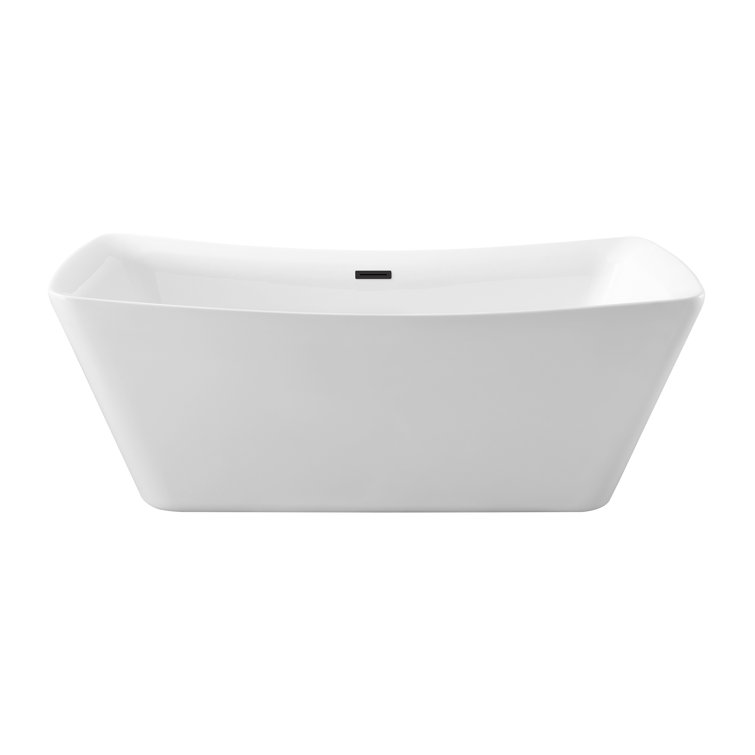 62" Glossy White Acrylic Freestanding Soaking Tub with Matte Black Trim