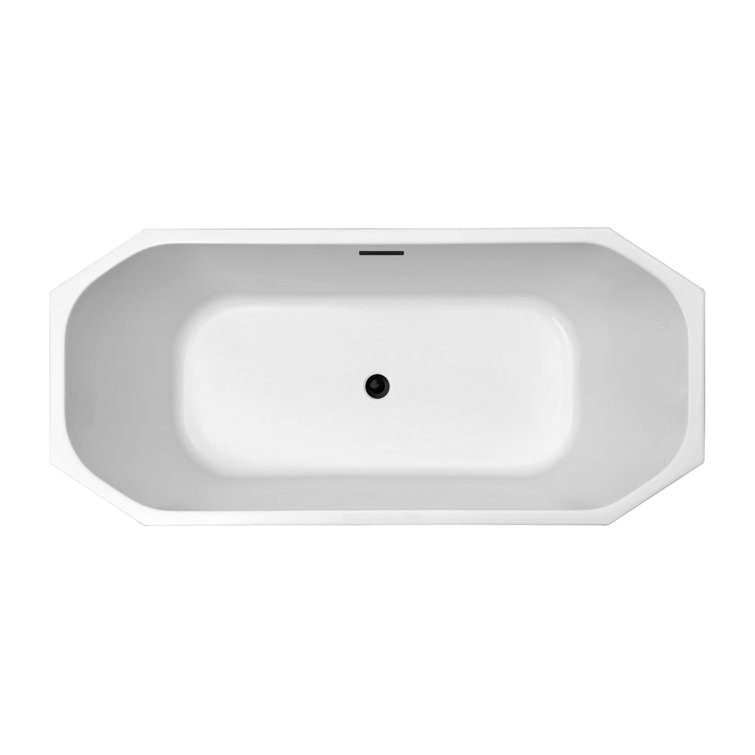 67'' Matte Black and White Acrylic Freestanding Soaking Bathtub
