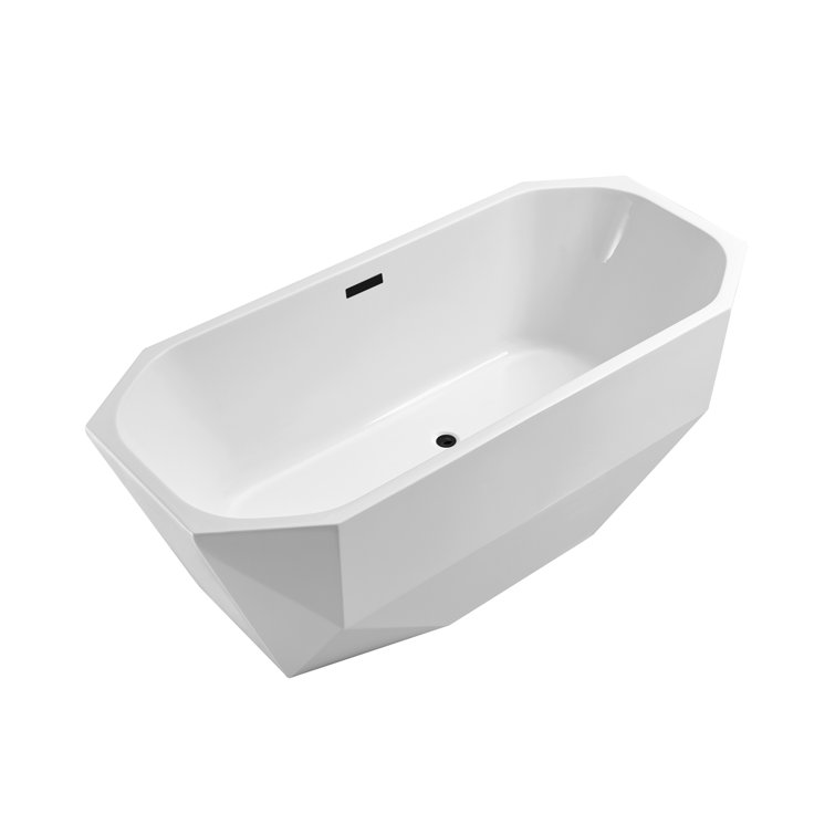 67'' Matte Black and White Acrylic Freestanding Soaking Bathtub