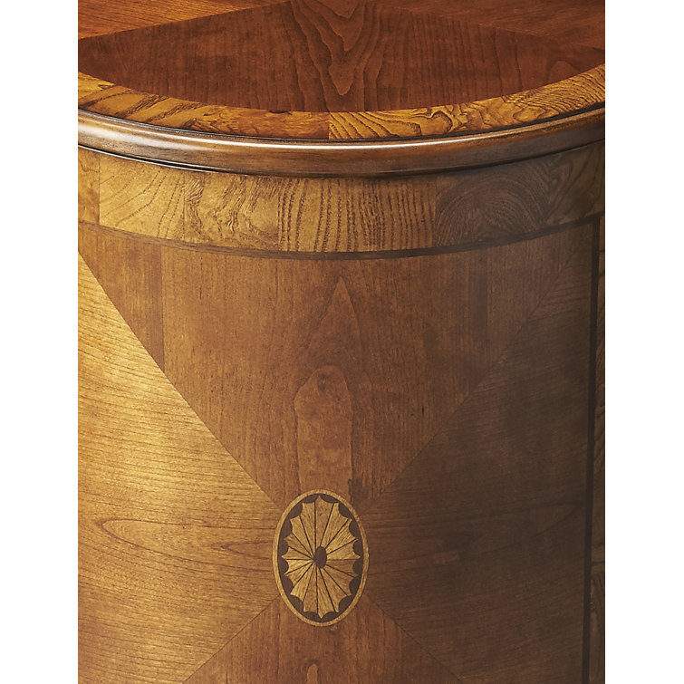 Olive Ash Burl Round Wood Drum Side Table with Storage