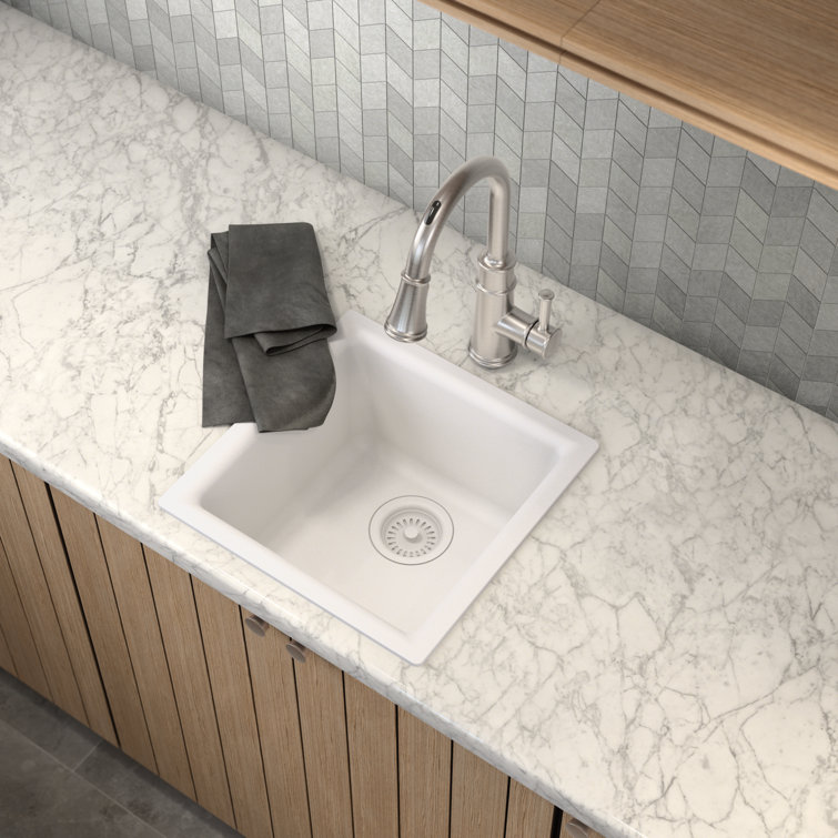 White Granite Square Drop-In Single Bowl Sink