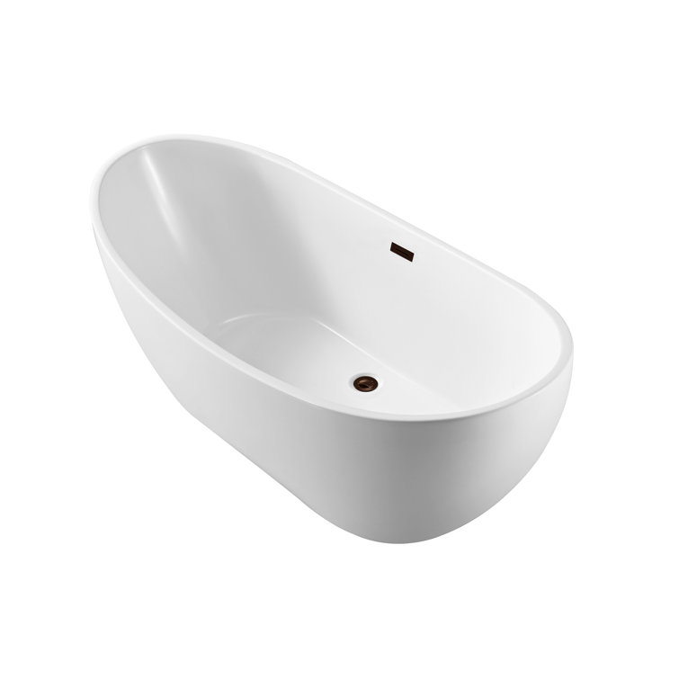 62" Glossy White Freestanding Acrylic Soaking Bathtub with Matte Oil-Rubbed Bronze Drain