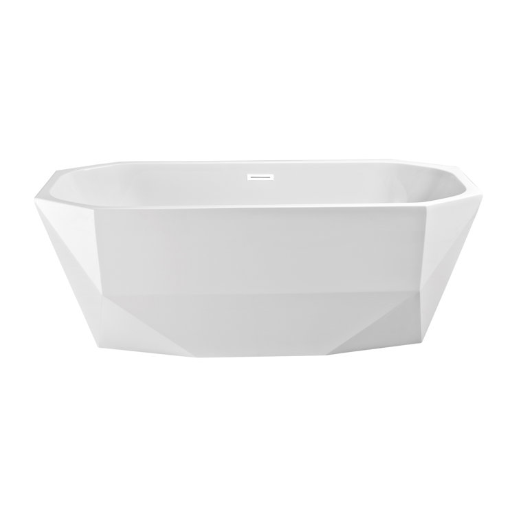 60" Glossy White Acrylic Freestanding Bathtub with Bamboo Tray