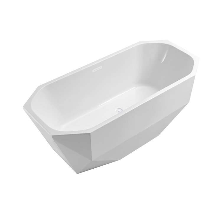 60" Glossy White Acrylic Freestanding Bathtub with Bamboo Tray