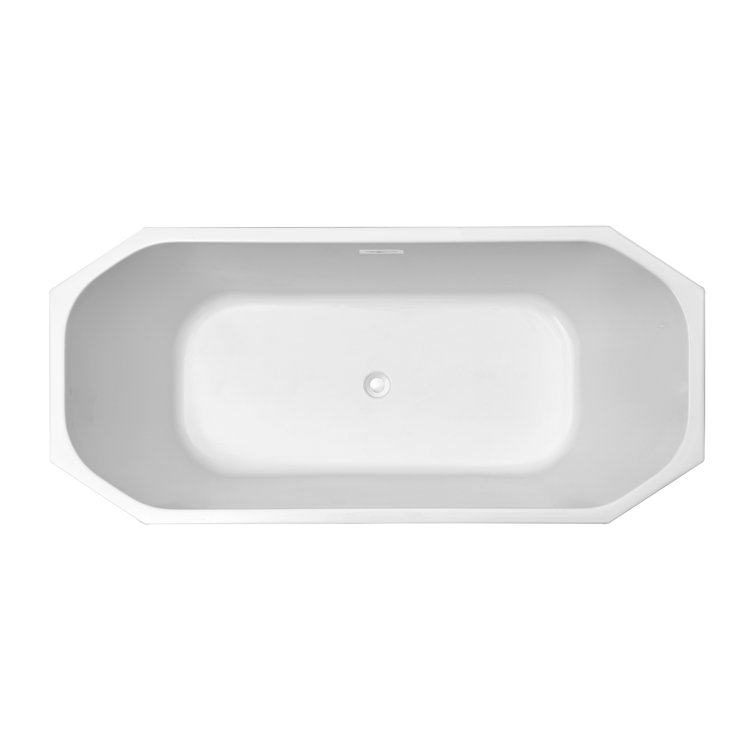 60" Glossy White Acrylic Freestanding Bathtub with Bamboo Tray