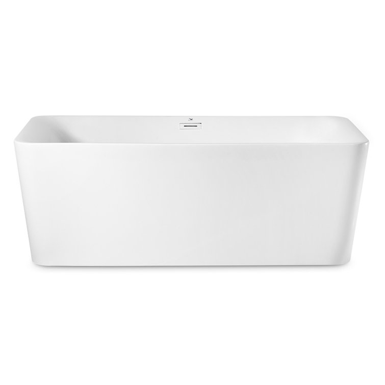 67'' Glossy White Acrylic Freestanding Soaking Tub with Matte Black Trim