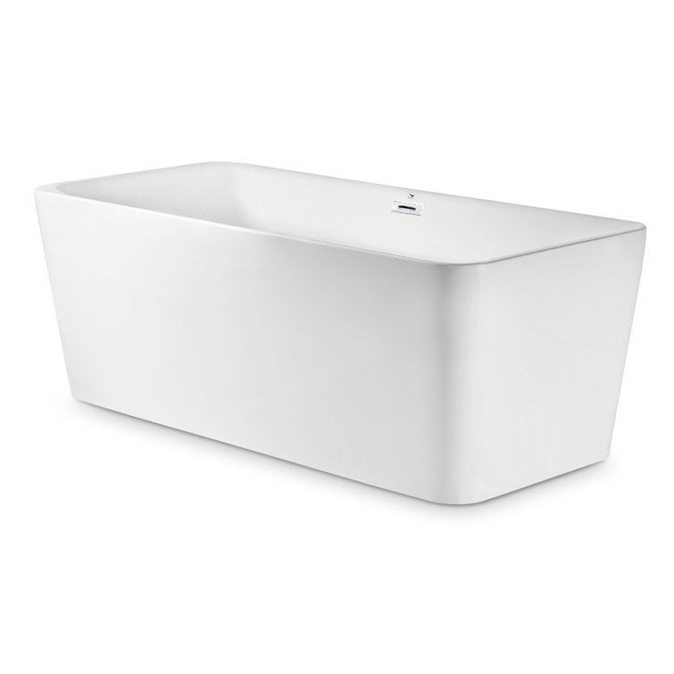 67'' Glossy White Acrylic Freestanding Soaking Tub with Matte Black Trim