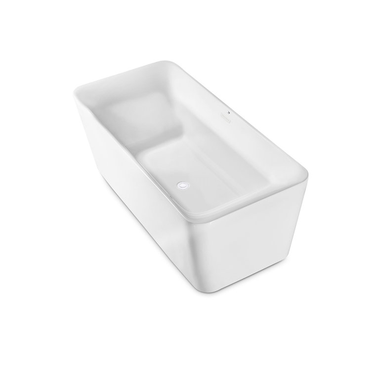 67'' Glossy White Acrylic Freestanding Soaking Tub with Matte Black Trim