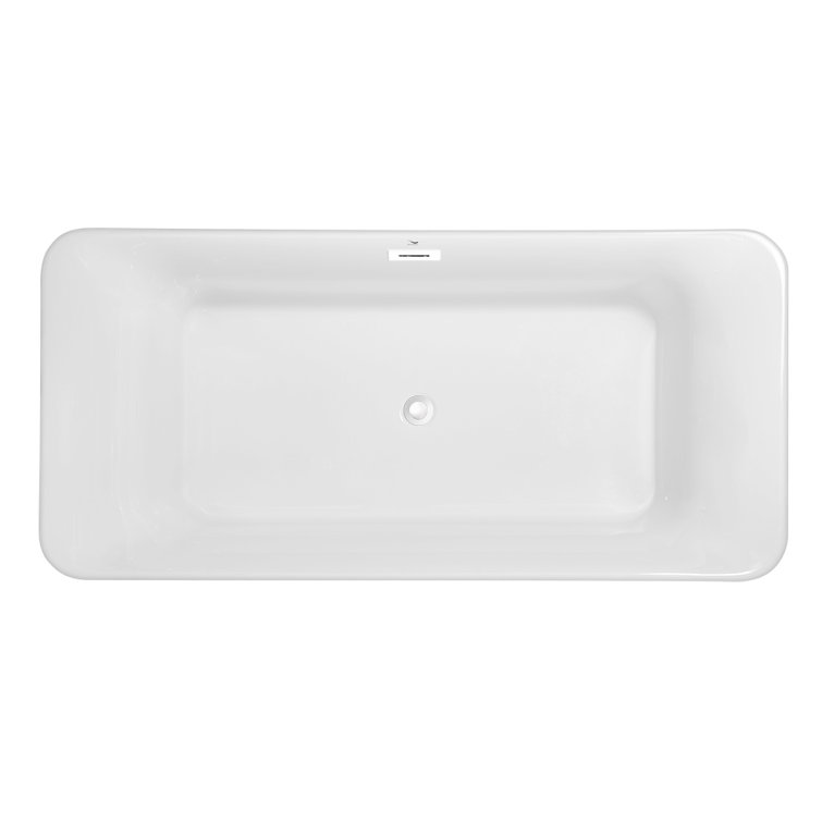 67'' Glossy White Acrylic Freestanding Soaking Tub with Matte Black Trim
