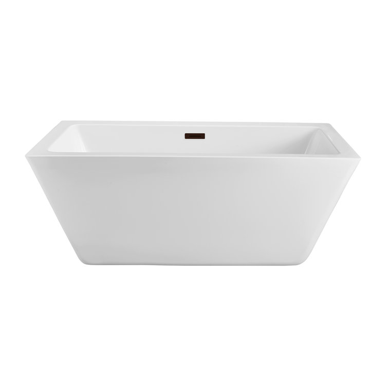 60" Streamline Freestanding Soaking Acrylic Bathtub With Drain and Bamboo Tray