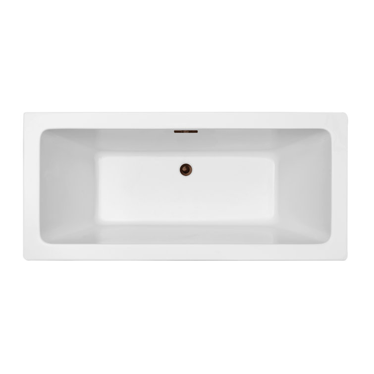 60" Streamline Freestanding Soaking Acrylic Bathtub With Drain and Bamboo Tray