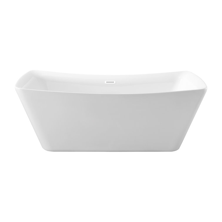 67" Glossy White Freestanding Acrylic Soaking Bathtub with Drain