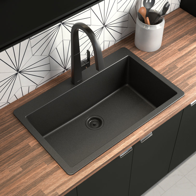Black Granite 33-Inch Drop-In Single Bowl Kitchen Sink