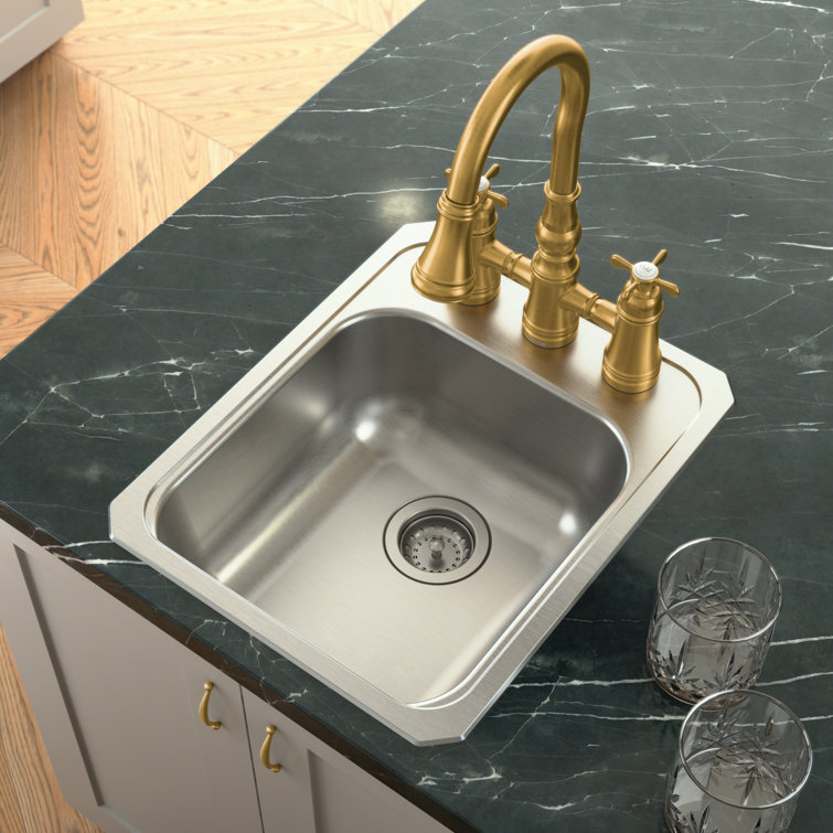 Brushed Gold Double Handle Pull-Down Kitchen Faucet with Ceramic Valve