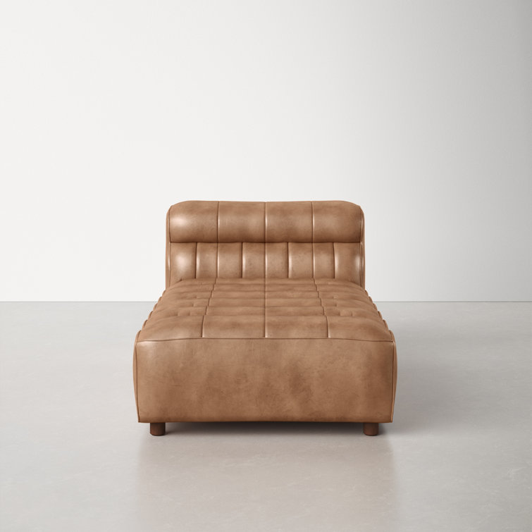 Ramsay Contemporary Tan Leather & Wood Stationary Chaise