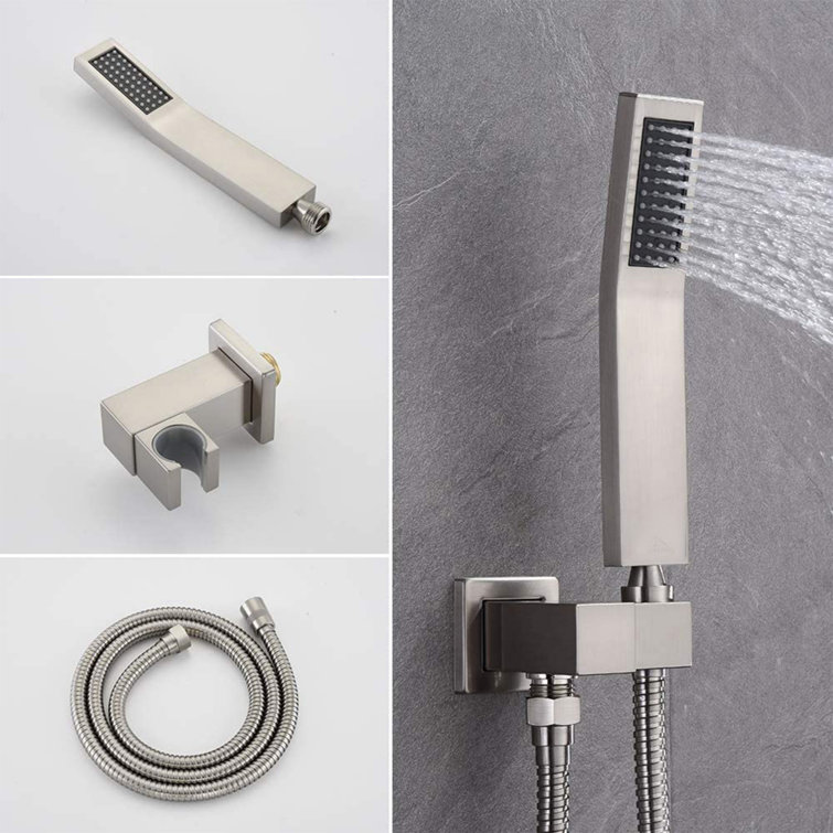 Brushed Nickel Wall Mounted Rain Shower System with Handheld