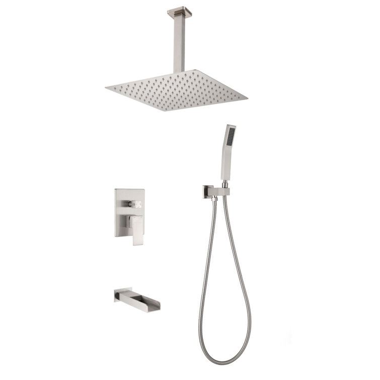 Brushed Nickel Wall Mounted Rain Shower System with Handheld