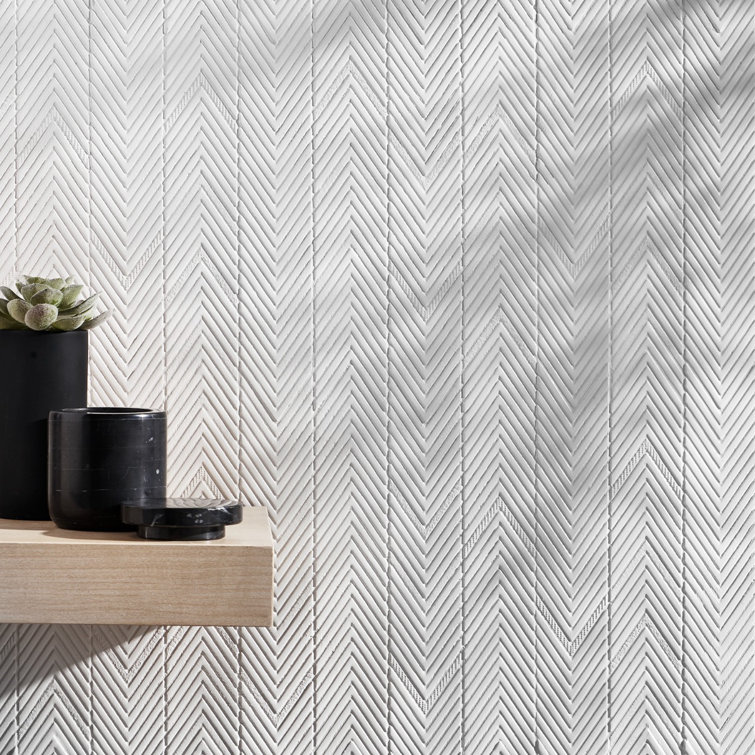 Blaze White Plastic Herringbone Mosaic Wall Tile