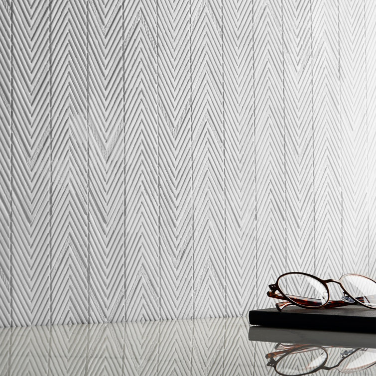 Blaze White Plastic Herringbone Mosaic Wall Tile
