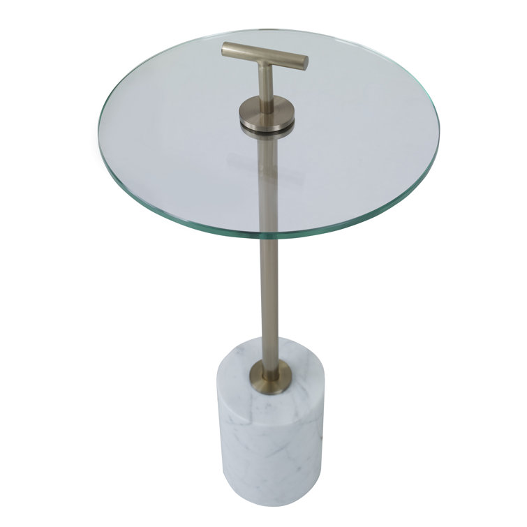 Round Glass Top Pedestal Accent Table with Marble Base