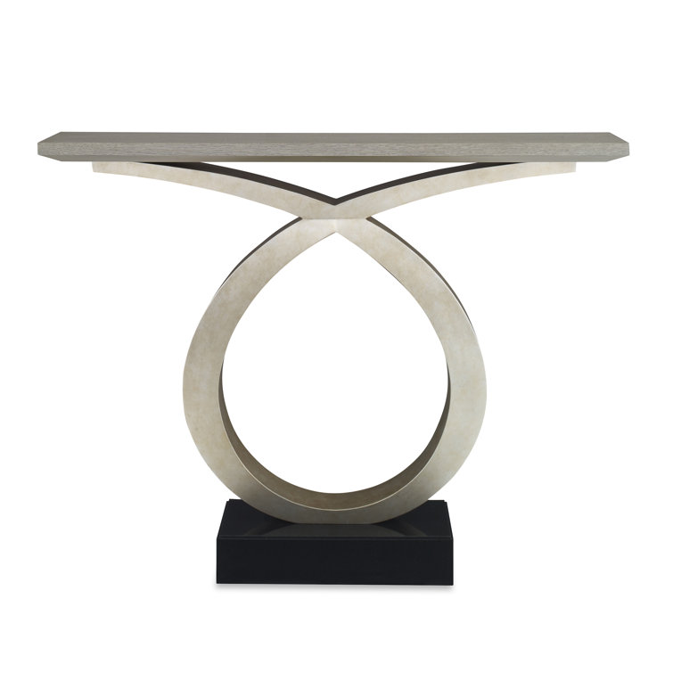 Gray Oak and Silver Pedestal Console Table