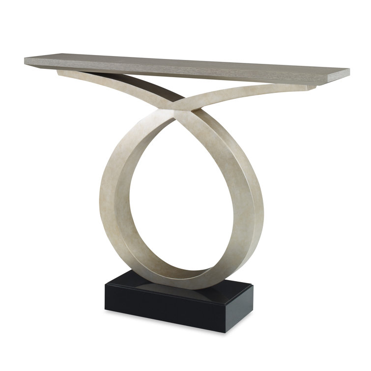 Gray Oak and Silver Pedestal Console Table