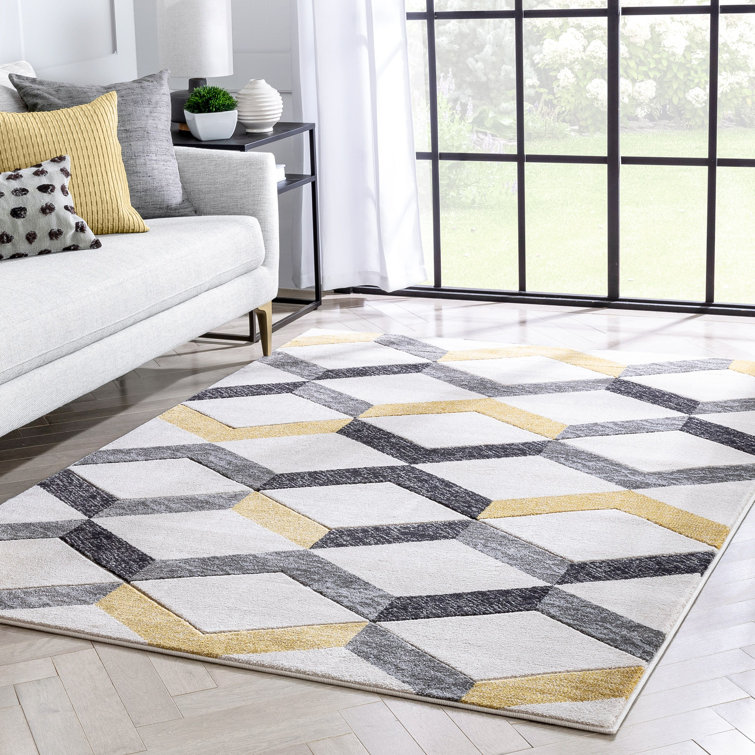 Gold Geometric 5' x 7' Synthetic Easy Care Rug