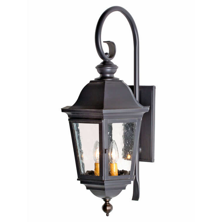 Blackwash Solid Brass 2-Light Lantern Sconce with Clear Seeded Glass