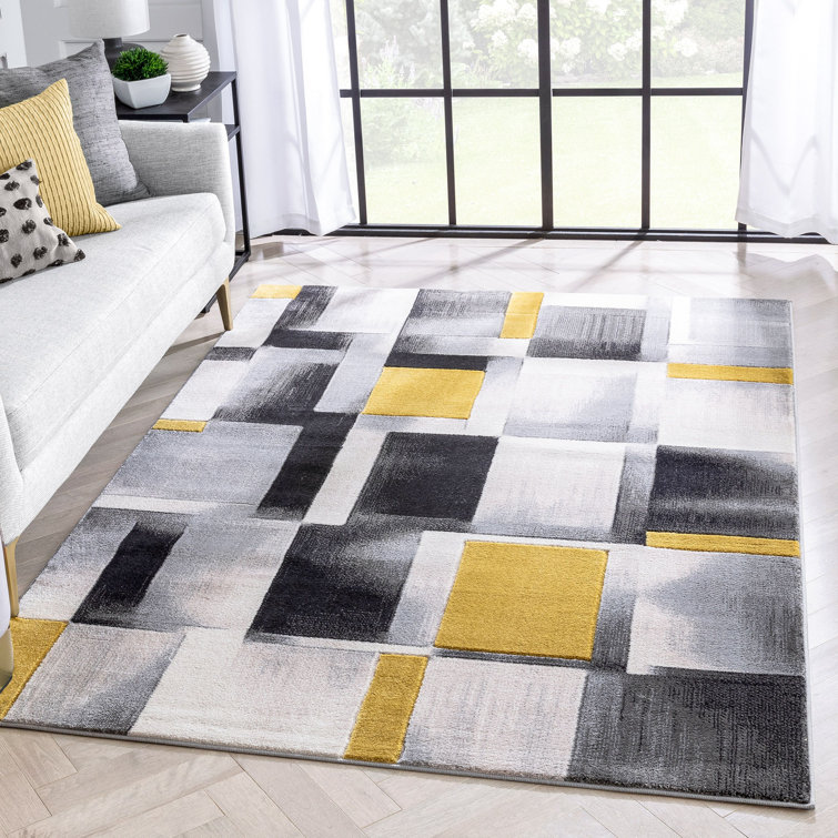 Modern Geometric Gold Synthetic 8' x 10' Easy-Care Area Rug