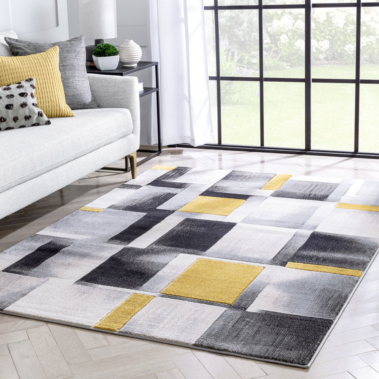 Modern Geometric Gold Synthetic 8' x 10' Easy-Care Area Rug