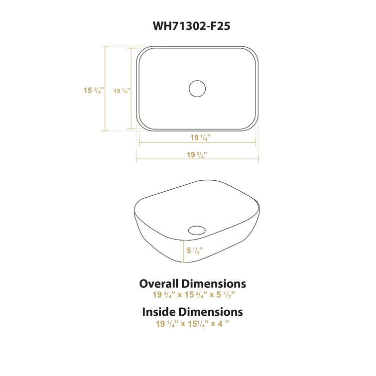 Gold and White Ceramic Rectangular Bathroom Vessel Sink