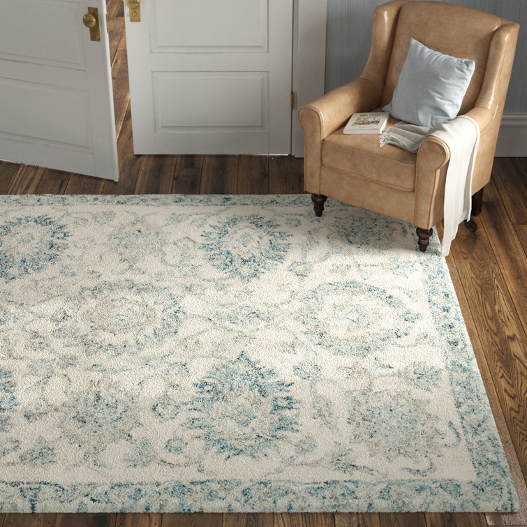 Ivory Blue Oriental Handmade Wool Area Rug - 3'6" x 5'6"