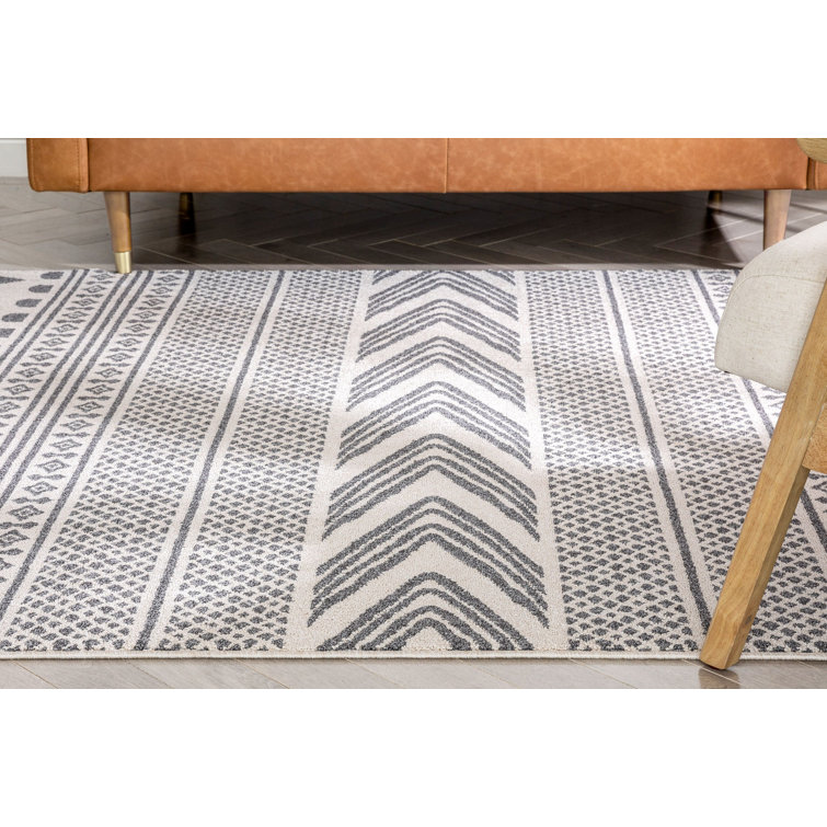 Gray Geometric Medium Pile Synthetic Area Rug