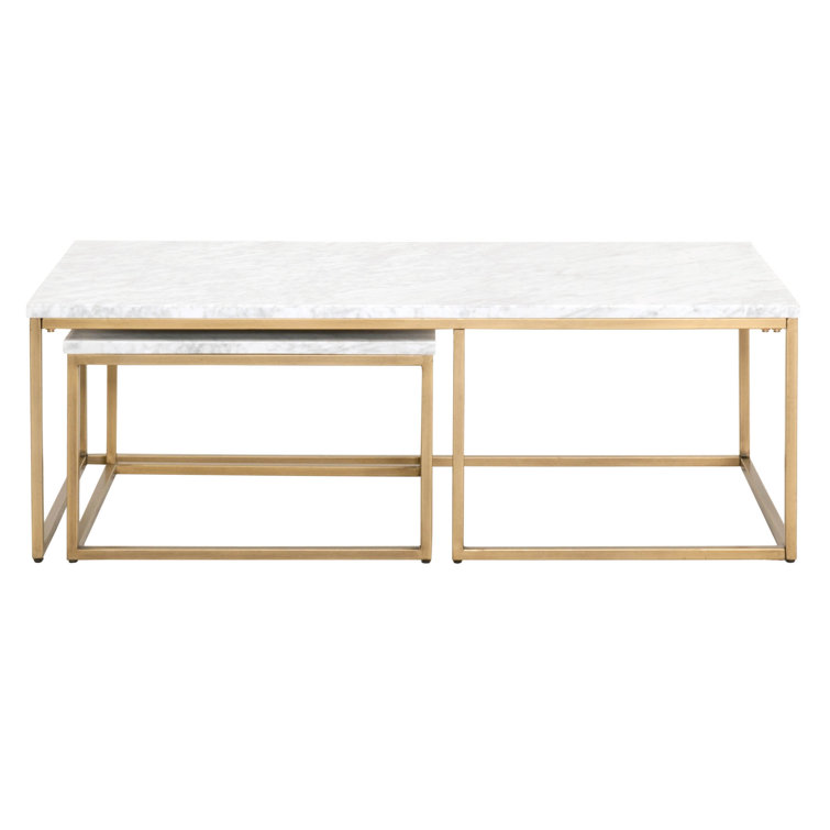 Gold and White Rectangular Marble Nesting Coffee Table Set