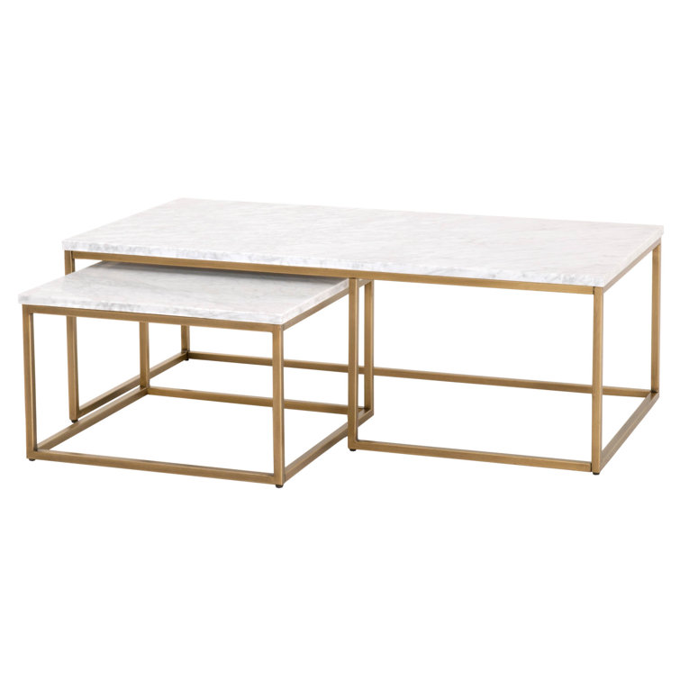 Gold and White Rectangular Marble Nesting Coffee Table Set