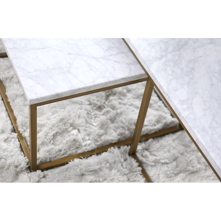 Gold and White Rectangular Marble Nesting Coffee Table Set